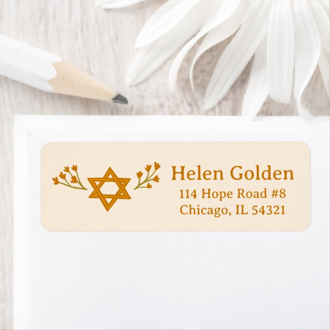 Star of David Floral Jewish Return Address Label (Insitu)