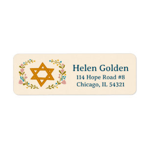 Star of David Floral Jewish Return Address Label