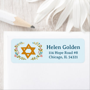 Star of David Floral Jewish Return Address Label