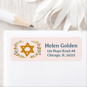 Star of David Floral Jewish Return Address Label