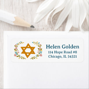 Star of David Floral Jewish Return Address Label