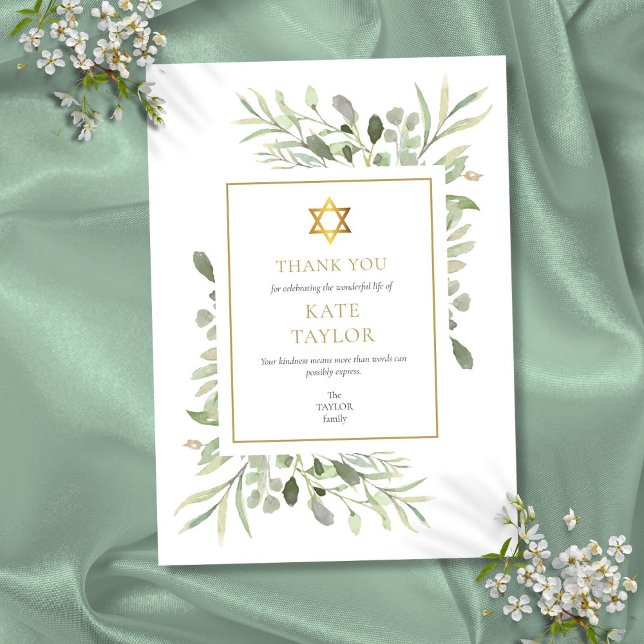 Star of David Funeral Memorial Jewish Thank You Card (Star of David Funeral Memorial Jewish Thank You Card)