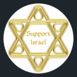 Star of David Gold Classic Round Sticker<br><div class="desc">Show your pride in your Jewish heritage and your support of Israel with this stylized Star of David gold design. This design is fully customizable add your own background color and change the text.</div>