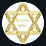 Star of David Gold Classic Round Sticker<br><div class="desc">Show your pride in your Jewish heritage and your support of Israel with this stylized Star of David gold design. This design is fully customizable add your own background color and change the text.</div>