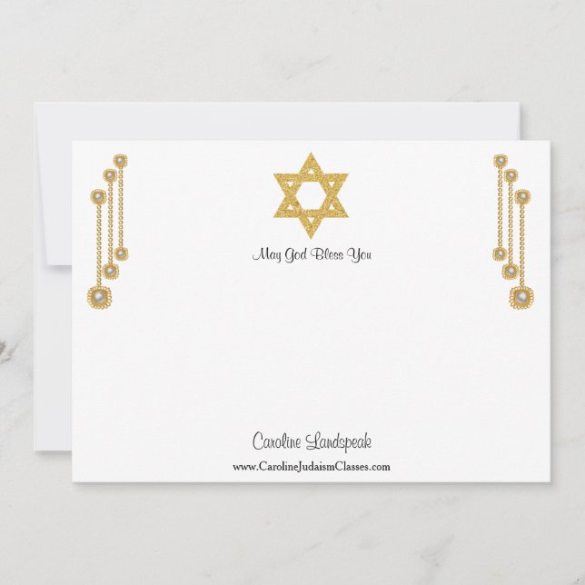 Star of David Gold Glitter for Judaism Classes Note Card (Front)