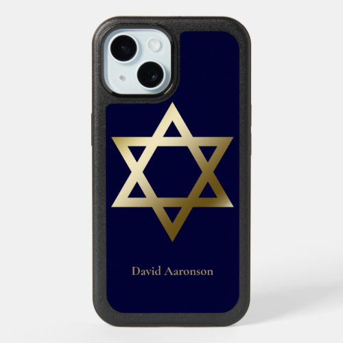 Star of David Gold Navy Blue iPhone 15 Case