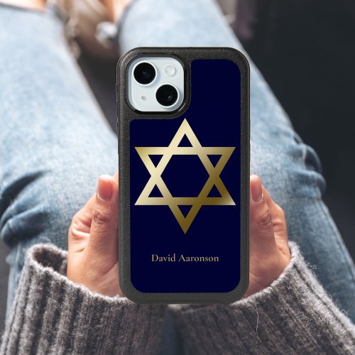 Star of David Gold Navy Blue iPhone 15 Case