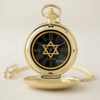 Star Of David Gold Personalize Pocket Watch by WRAPPED_TOO_TIGHT at Zazzle