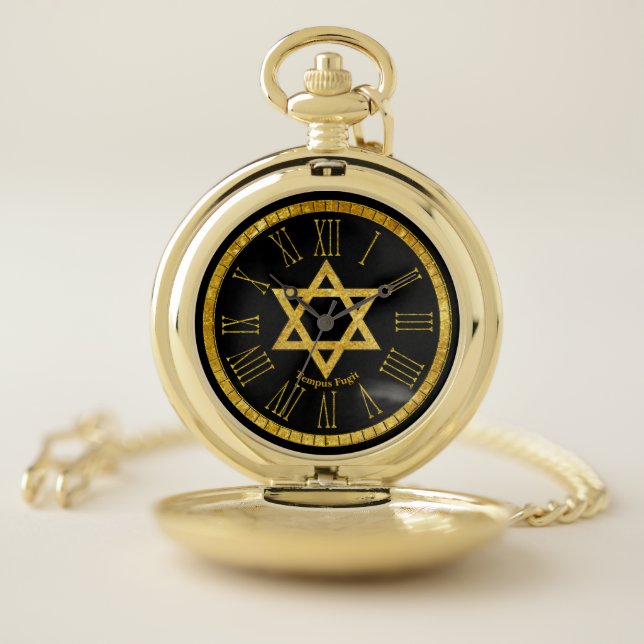 Star of David Gold Personalize Pocket Watch (Inside)