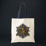 Star of David Gold Tote Bag<br><div class="desc">Elegant Star of David with traditional blue and white hexagram symbol complimented with an ornate baroque flourish of gold background. Art of Margaret Loftin Whiting.</div>