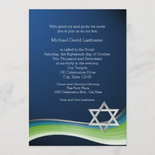 Star of David Green and Blue Gradient Bar Mitzvah Invitation
