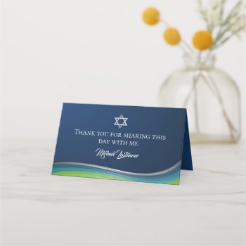 Star Of David Green And Blue Gradient Bar Mitzvah Place Card by InBeTeen at Zazzle