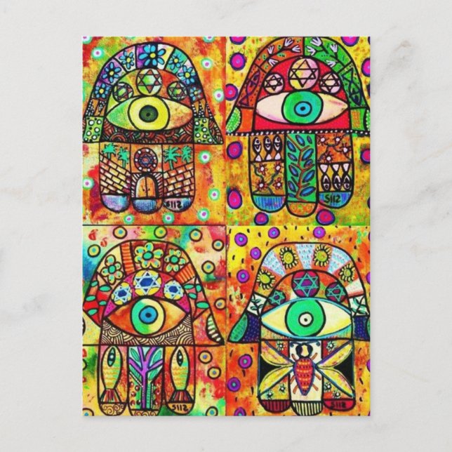 Star Of David Hamsa Vintage Tapastry Postcard (Front)