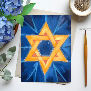 Star of David Hanukkah Blue Watercolor Holiday Postcard
