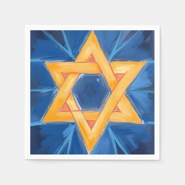 Star of David Hanukkah Blue Watercolor Napkins (Front)
