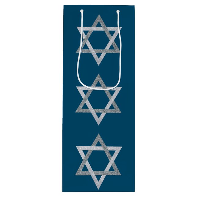 Star of David Hanukkah Glitter Wine Gift Bag (Front)
