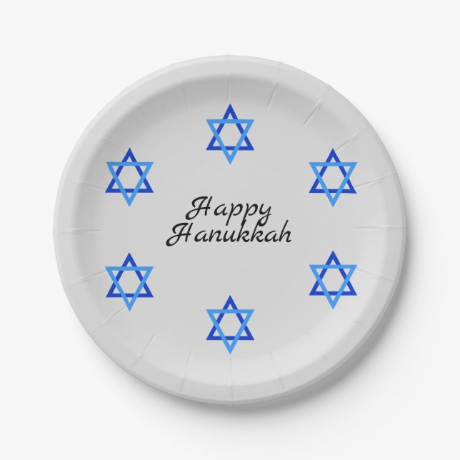 Star of David Hanukkah Paper Plates (Front)