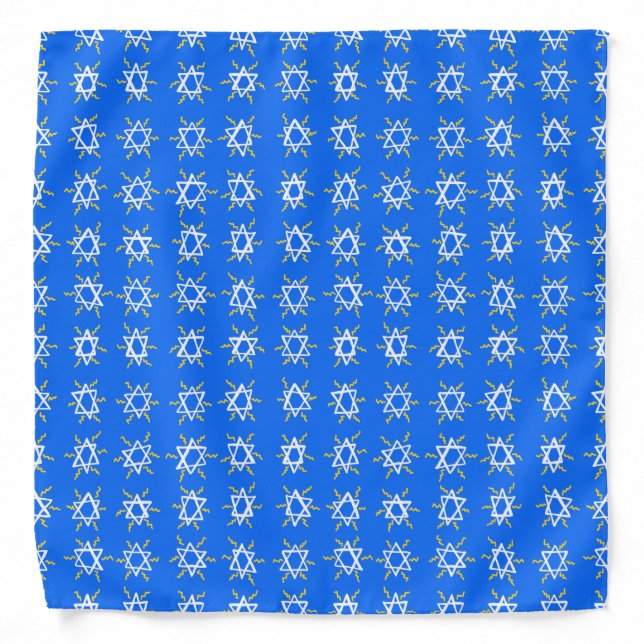 Star of David Hanukkah Pattern Blue White Bandana (Front)