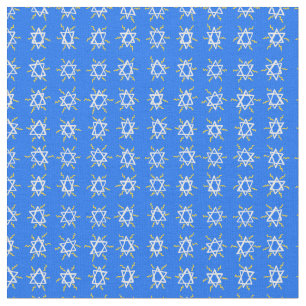 Star of David Hanukkah Pattern Blue White Fabric