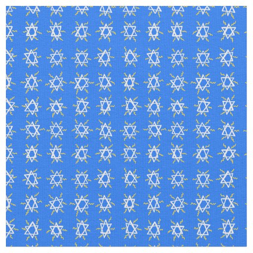 Star of David Hanukkah Pattern Blue White Fabric
