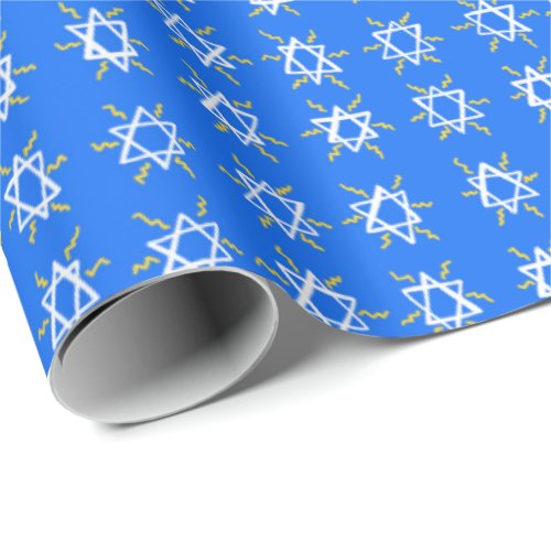 Star of David Hanukkah Pattern Blue White Gift Wrapping Paper