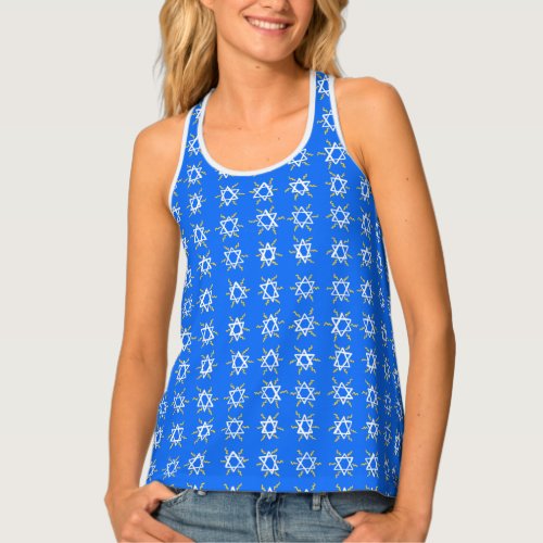 Star of David Hanukkah Pattern Blue White Tank Top