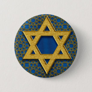 Star of David, Hanukkah Pattern Holiday Gift Button