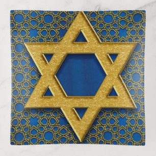 Star of David, Hanukkah Pattern Holiday Gift Trinket Tray