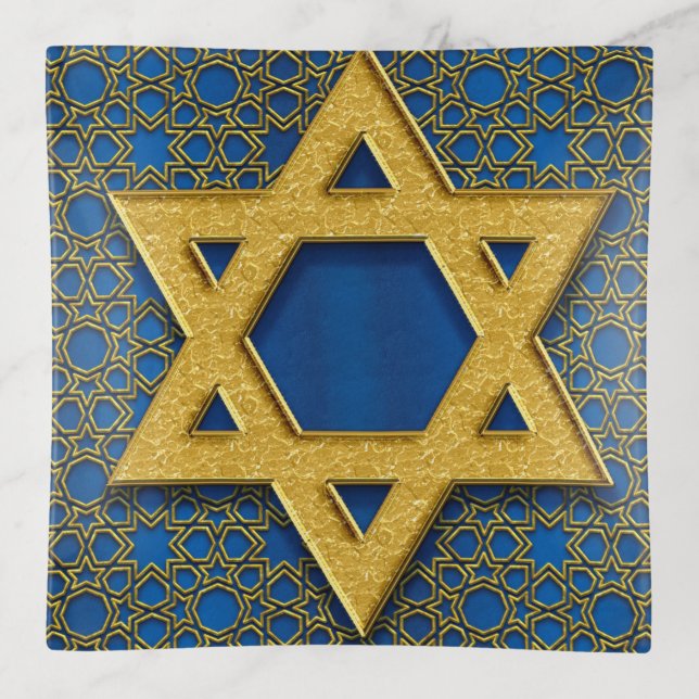 Star of David, Hanukkah Pattern Holiday Gift Trinket Tray (Front)
