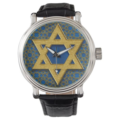 Star of David Hanukkah Pattern Holiday Gift Watch