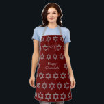 Star of David | HAPPY CHANUKAH | Monogram Apron<br><div class="desc">Stylish HAPPY CHANUKAH Apron with faux silver STAR OF DAVID pattern against a deep red, burgundy background. In the middle there is a CUSTOMIZABLE text which reads HAPPY CHANUKAH in faux silver typography. At the top there is a CUSTOMIZABLE MONOGRAM, which you can replace with your own. Matching items available....</div>