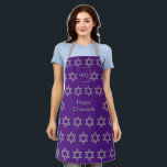 Star of David | HAPPY CHANUKAH | Monogram Purple Apron<br><div class="desc">Stylish HAPPY CHANUKAH Apron with faux silver STAR OF DAVID pattern against a royal purple background. In the middle there is a CUSTOMIZABLE text which reads HAPPY CHANUKAH in faux silver typography. At the top there is a CUSTOMIZABLE MONOGRAM, which you can replace with your own. Matching items available. Great...</div>