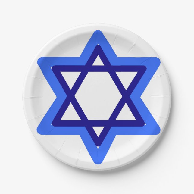 Star of David Happy Hanukkah Chanukkah Jewish Paper Plates (Front)