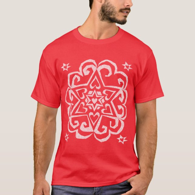 Star of David Heart Mandala White Ink T-Shirt (Front)