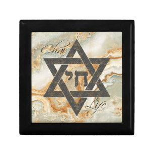 Star of David Hebrew Chai Marble Stone Effect Gift Box