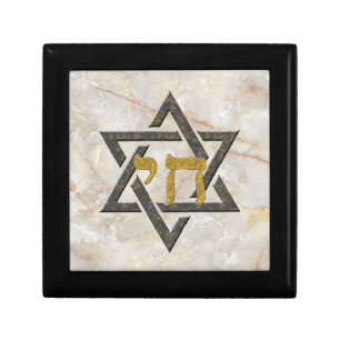 Star of David Hebrew Chai Marble Stone Effect Gift Box