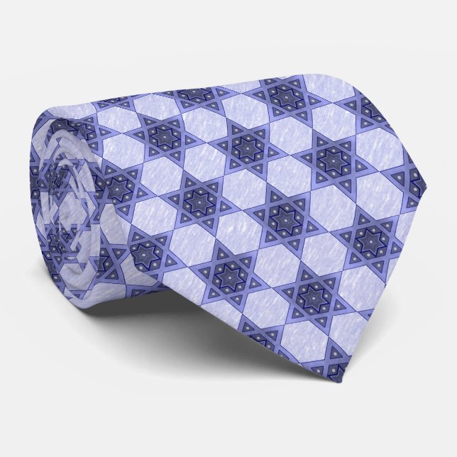 Star of David in Dusty Blues Neck Tie (Rolled)