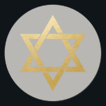 Star of David Jewish Gold Gray Circle Classic Round Sticker<br><div class="desc">Simple classy faux gold foil Star of David on a Gray solid color background that can be changed to match your needs,  just click 'customize further' and pick a new background color or add your own text to create your unique design.</div>