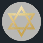 Star of David Jewish Gold Gray Circle Classic Round Sticker<br><div class="desc">Simple classy faux gold foil Star of David on a Gray solid color background that can be changed to match your needs,  just click 'customize further' and pick a new background color or add your own text to create your unique design.</div>