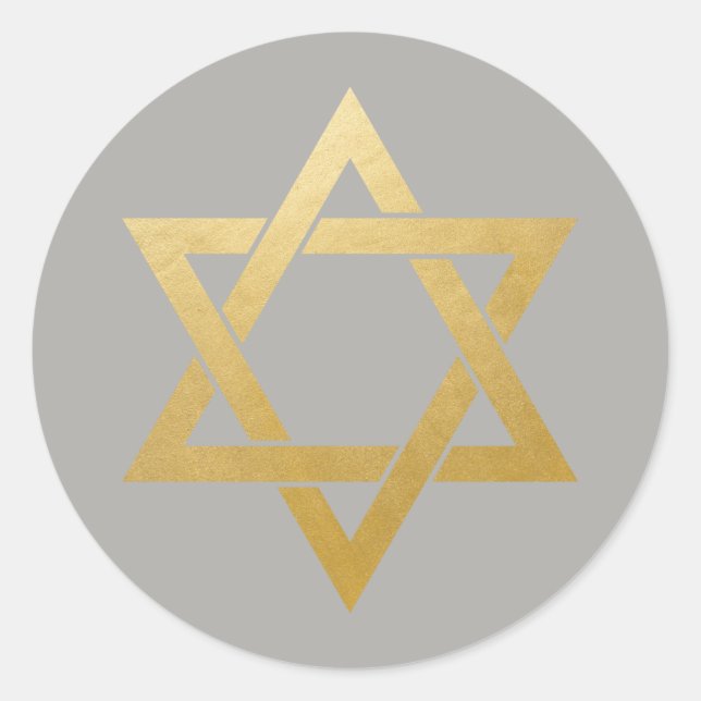 Star of David Jewish Gold Gray Circle Classic Round Sticker (Front)