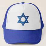 Star of David Jewish Trucker Hat<br><div class="desc">The Star of David is the most common symbol of Judaism and the State of Israel. Shown in vibrant gradient blue. The Star of David is a six-pointed star made up of two triangles superimposed over each other. In Judaism it is often called the Magen David, which means the "shield...</div>