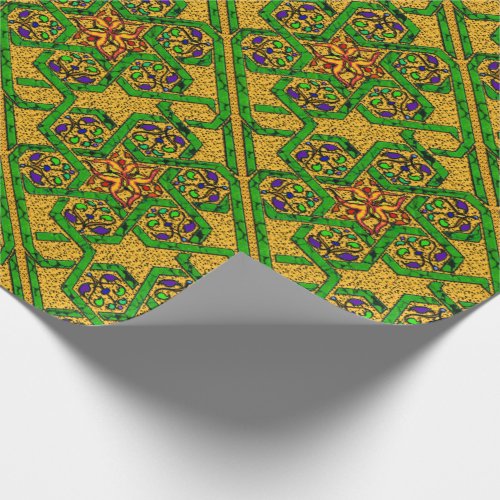Star of David knotwork in gold and green Wrapping Paper