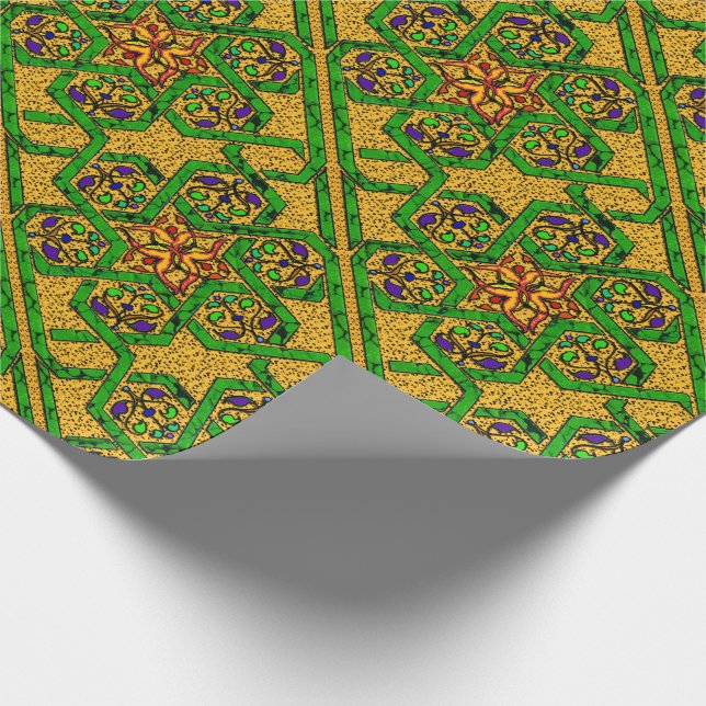 Star of David knotwork in gold and green Wrapping Paper (Corner)