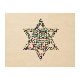 Star of David made with Gemstones in All Colors Wood Wall Art