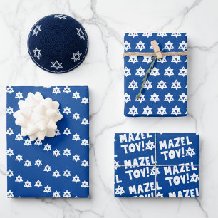 Star of David Mazel Tov Bar Bat Mitzvah Hanukkah Wrapping Paper Sheets