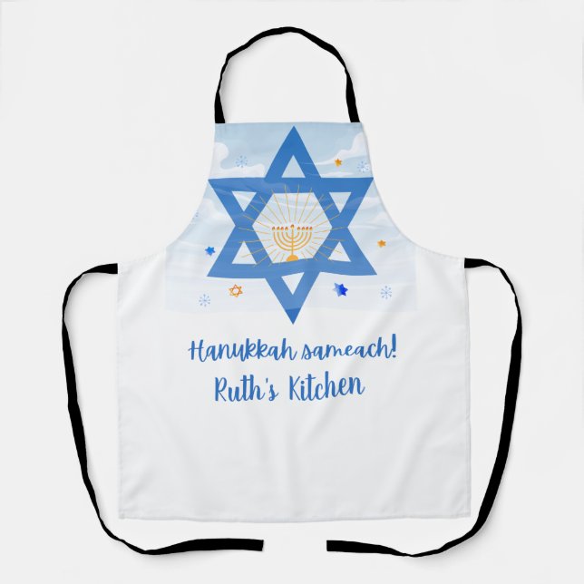 Star of David, Menorah Hanukkah Sameach Apron (Front)