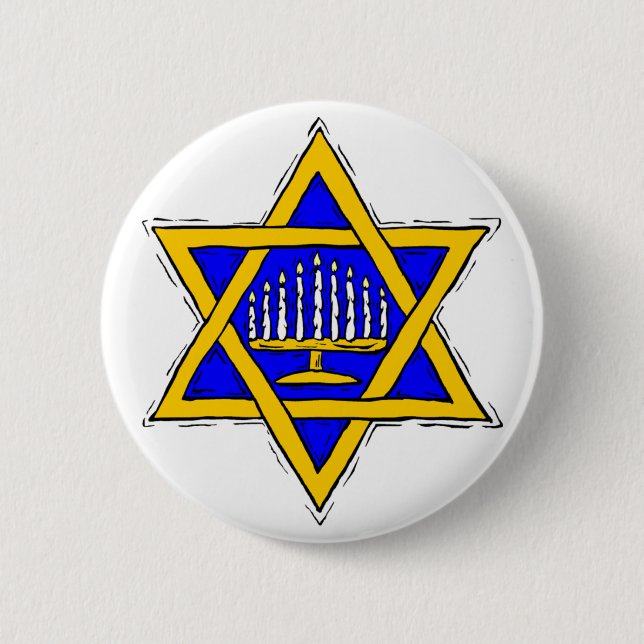 Star of David & Menorah Pinback Button (Front)