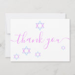 Star of David Modern Pink Script Bat Mitzvah Thank You Card<br><div class="desc">Show your appreciation to your family and friends for attending your Bat Mitzvah with this modern thank you flat card. This design features pink script typography that reads "Thank You" accented by a sprinkling of Star of David in shades of pink, aqua blue and purple. The back of this flat...</div>