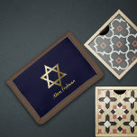 Star of David Monogram Trifold Wallet<br><div class="desc">Gold Star of David on navy blue background with a gold,  monogram,  template created for you underneath.</div>