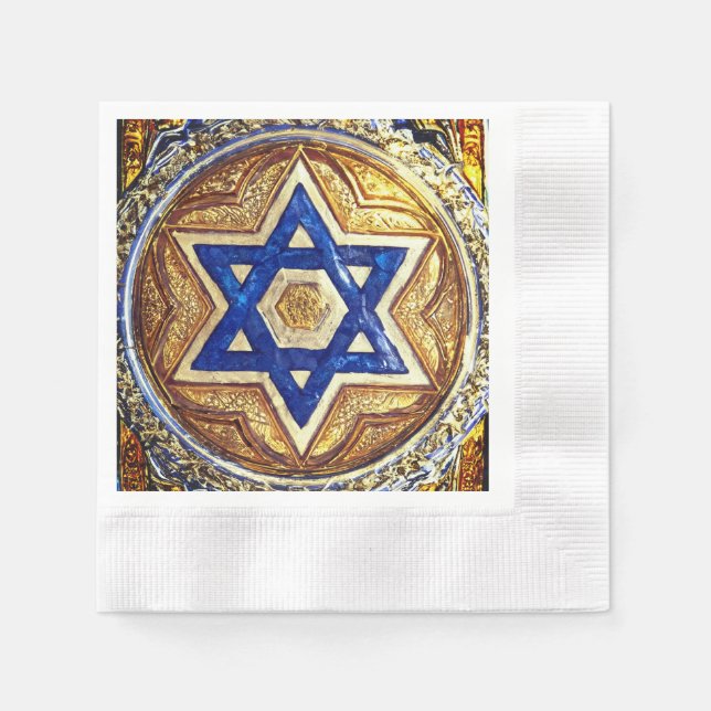 Star of David Napkins, Coined Cocktail Paper Napkins (Front)